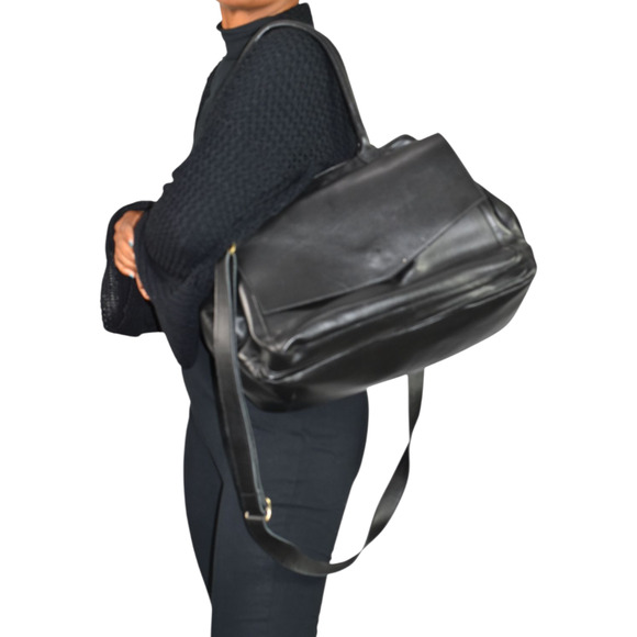 CORSIA Leather Tote Bag Satchel Black Crossbody Strap Handle Carryall Structured - Picture 1 of 15